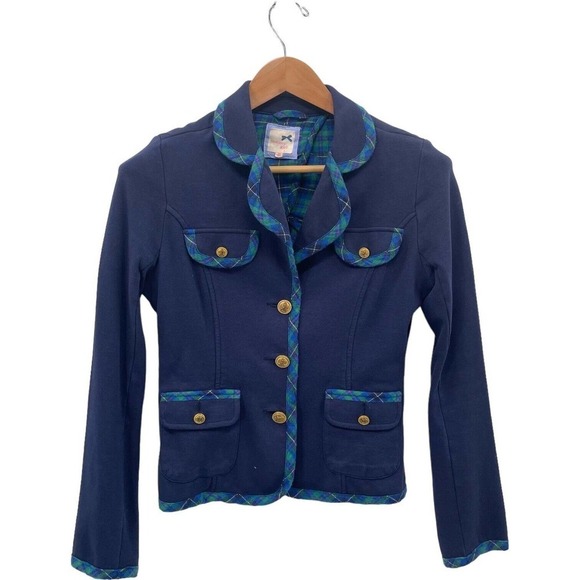 🍀Tommy Girl Navy Blue Piping Notch Lapel Single Breasted Blazer Jacket Size M - Picture 1 of 5